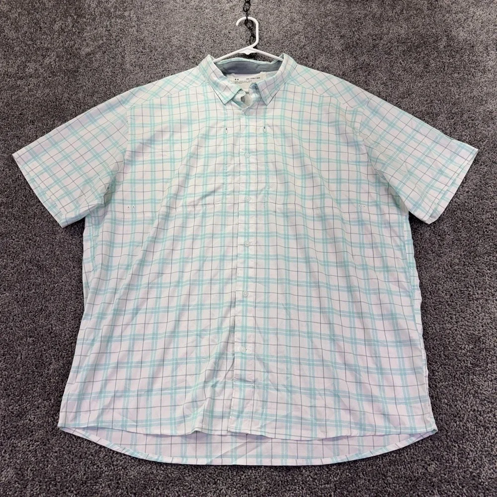 Under Armour Shirt Mens 3XL Plaid Short Sleeve Button HeatGear Fishing